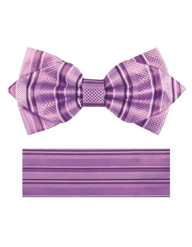 stylish silk necktie sets for corporate wear-Lilac Stripe Bow Tie Set