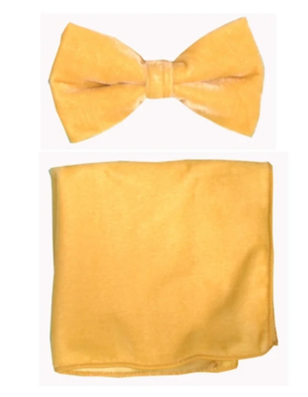 premium silk necktie sets for business events-Gold Velvet Bow Tie Set