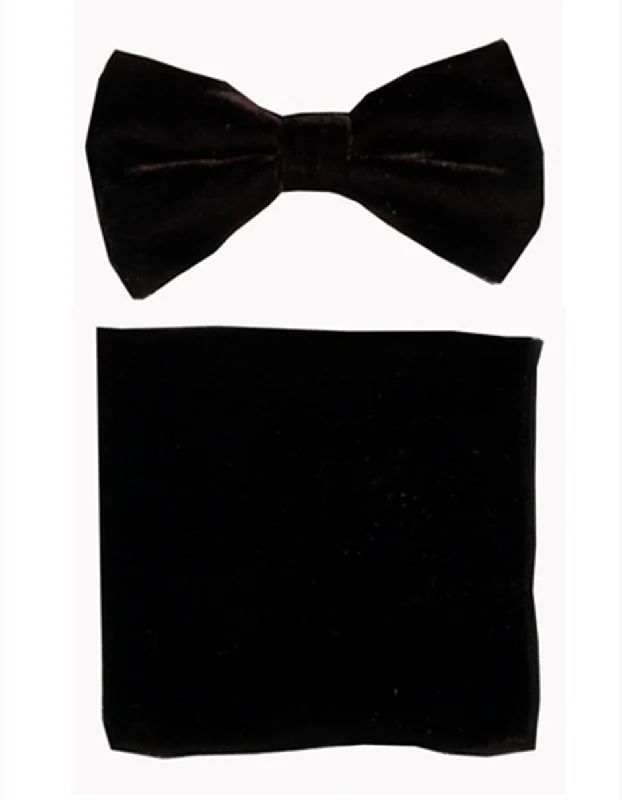 elegant silk necktie designs for business wear-Black Velvet Bow Tie Set