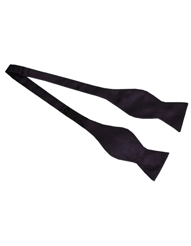 trendy silk necktie sets for office wear-Black Self-Tie Bow Tie Set