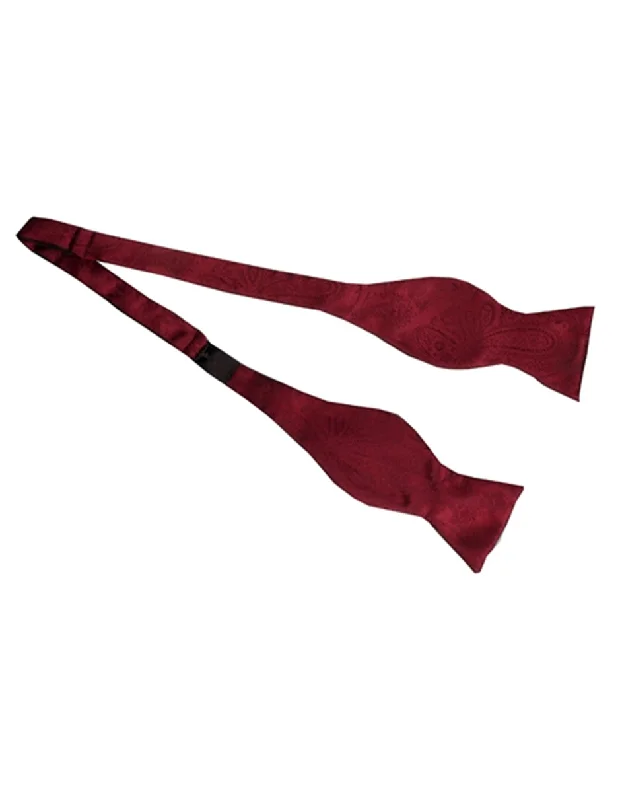 stylish silk necktie combinations for office wear-Burgundy Self-Tie Bow Tie Set