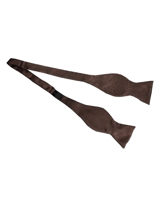 premium silk necktie styles for weddings-Brown Paisley Self-Tie Bow Tie