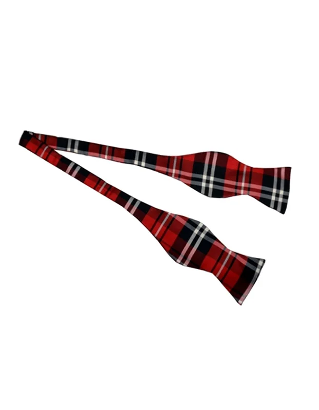 premium silk necktie designs for office wear-Red Plaid Self-Tie Bow Tie