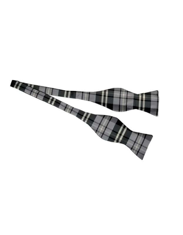 luxurious silk necktie options for wedding celebrations-Grey Plaid Self-Tie Bow Tie