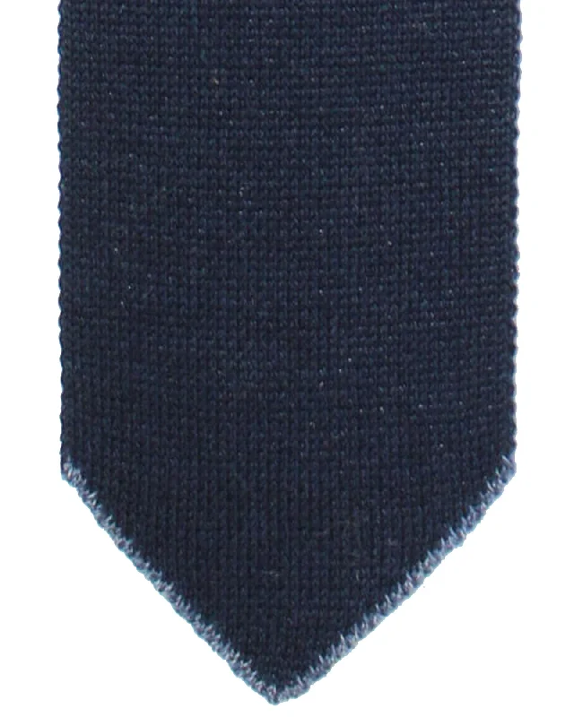 slim silk necktie designs for business wear-Brunello Cucinelli Knitted Tie Navy Blue Two Sided SALE