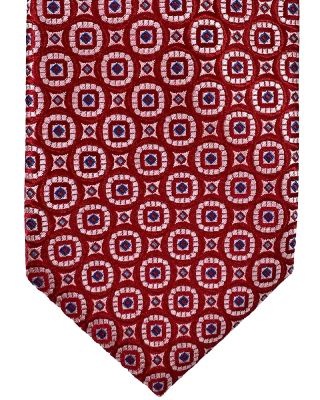 premium silk necktie styles for corporate meetings-Canali Silk Tie Red Medallion Design - Hand Made In Italy