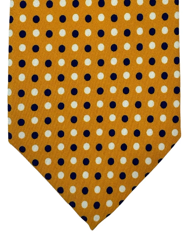 premium silk necktie combinations for office wear-Cesare Attolini Silk Tie Orange Navy White Dots