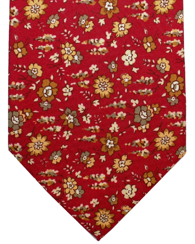 elegant silk necktie designs for business wear-Cesare Attolini Tie Dark Red Mustard Floral SALE