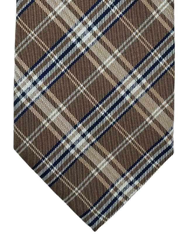 premium silk necktie designs for office wear-Church's Tie Brown Navy Plaid - With Gift Box SALE