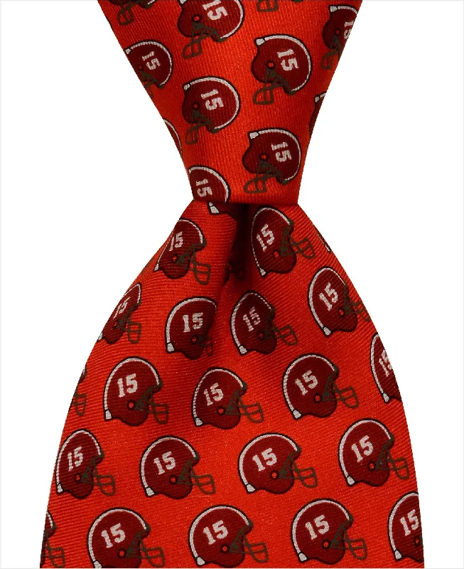 slim silk wedding necktie designs for business events-Crimson Football Helmet Tie - Red