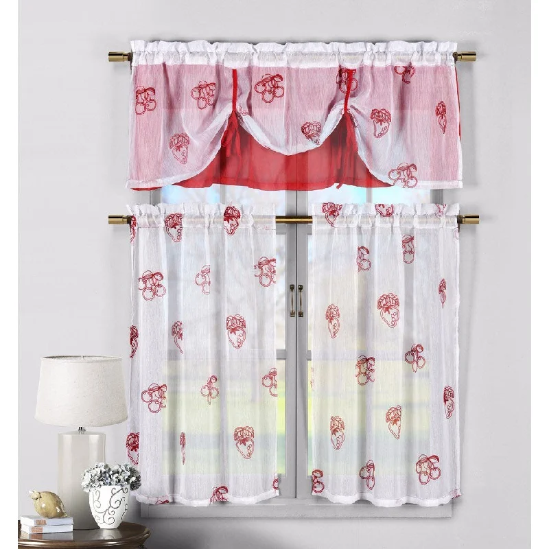 vibrant silk necktie sets for wedding celebrations-Duck River Cherry Strawberry 3-piece Kitchen Curtain Tier - L/36 - L/36