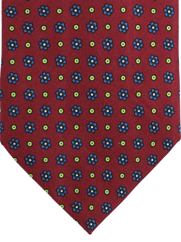 designer silk wedding necktie combinations-E. Marinella Napoli Tie Maroon Royal Blue Lime Mini Flowers - Wide Necktie SALE