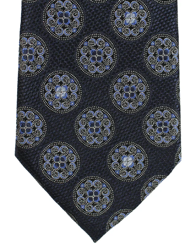 unique silk necktie options for weddings-Ermenegildo Zegna Silk Tie Dark Blue Medallions