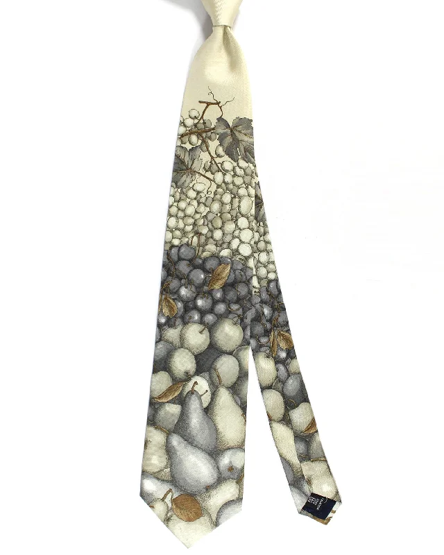 premium silk necktie combinations for weddings-Fornasetti Silk Tie Gray Fruit Design - Wide Necktie SALE