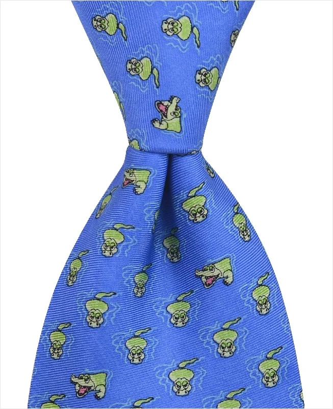 affordable silk necktie designs for office meetings-Alligator Tie - Light Blue