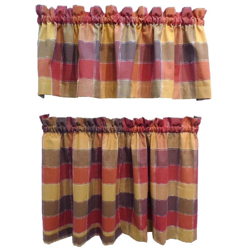 unique silk necktie designs for corporate events-Harris Spice Plaid Rod Pocket 3-piece Tier and Valance Set - 58"w x 36"l