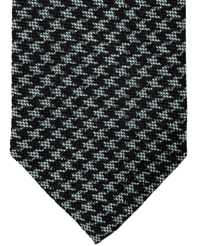 best silk wedding necktie designs for men-Isaia Sevenfold Tie Dark Brown Gray Silver Houndstooth - Wool Silk