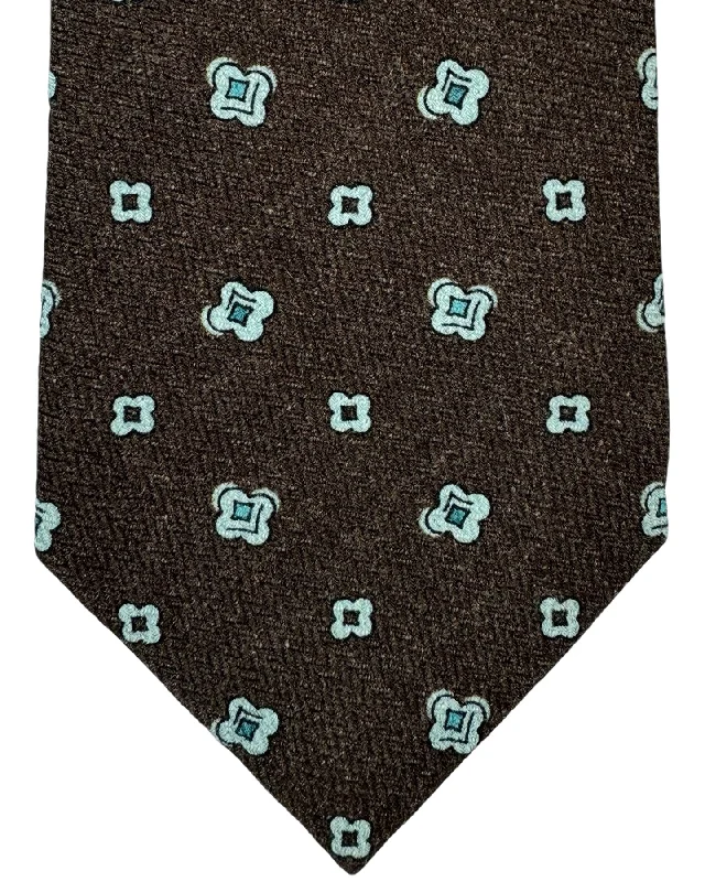 vibrant silk wedding necktie combinations-Isaia Sevenfold Tie Brown Sky Blue Geometric Wool Silk