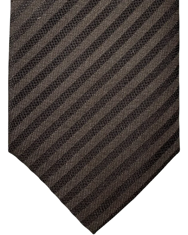 high-end silk necktie combinations for office wear-Isaia Sevenfold Tie Brown Stripes