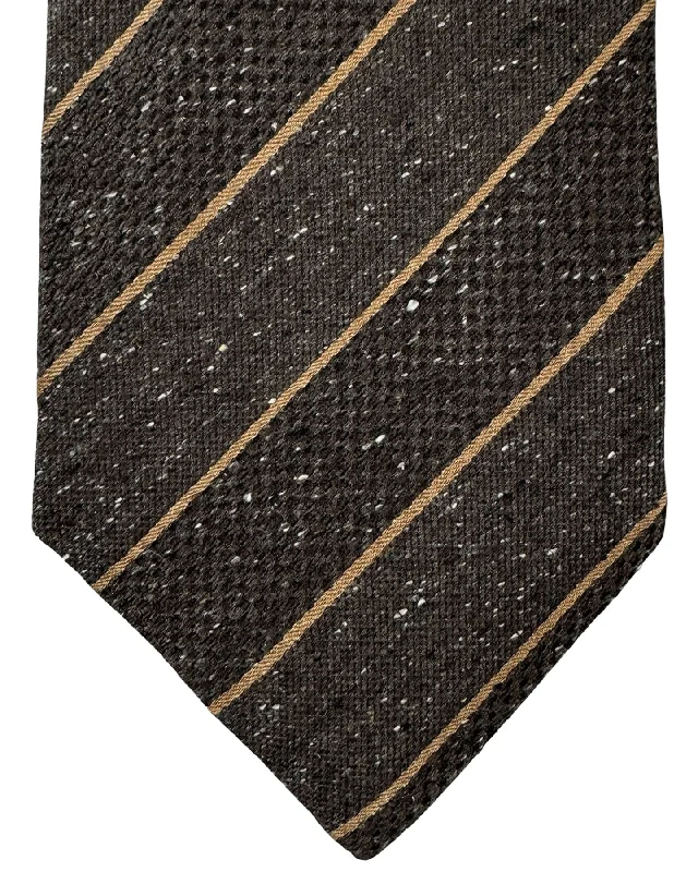 designer silk wedding necktie patterns-Isaia Sevenfold Tie Brown Stripes - Silk Necktie