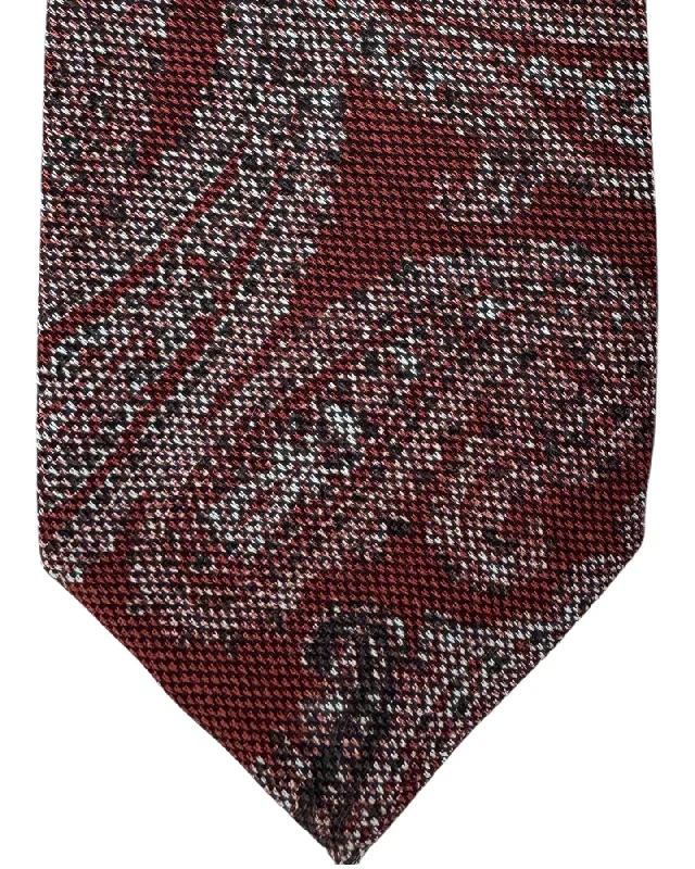 stylish silk wedding necktie sets for men-Isaia Sevenfold Tie Rust Brown Gray Paisley - Wool Silk Necktie