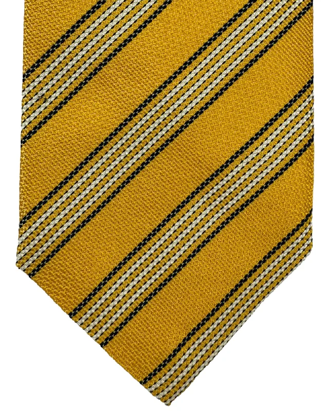 unique silk wedding necktie options for men-Isaia Tie Orange Navy Stripes Design - Sevenfold Tie SALE