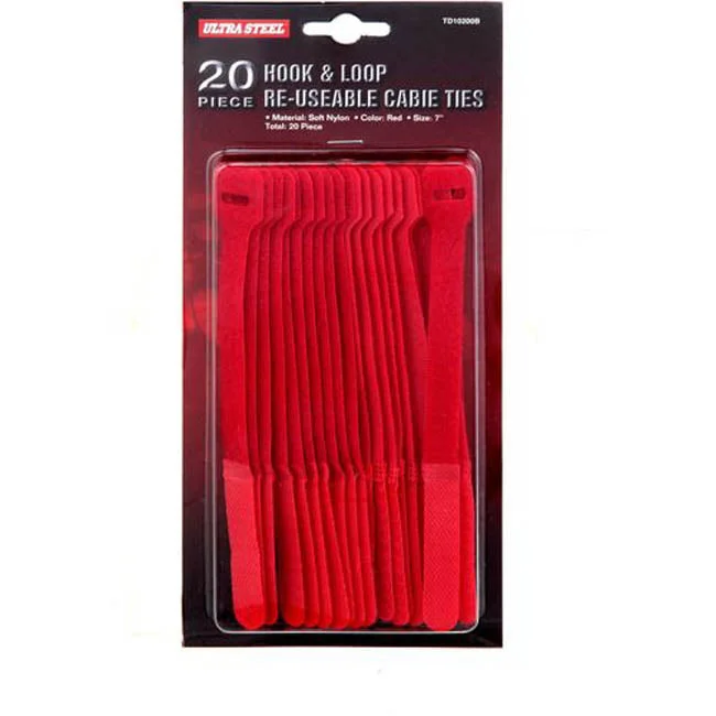 designer silk wedding necktie ideas for men-TD10200B - VELCRO HOOK AND LOOP TIE RED 7IN RESUABLE SOFT NYLON 20PCS PACK (20 pcs/pkg)