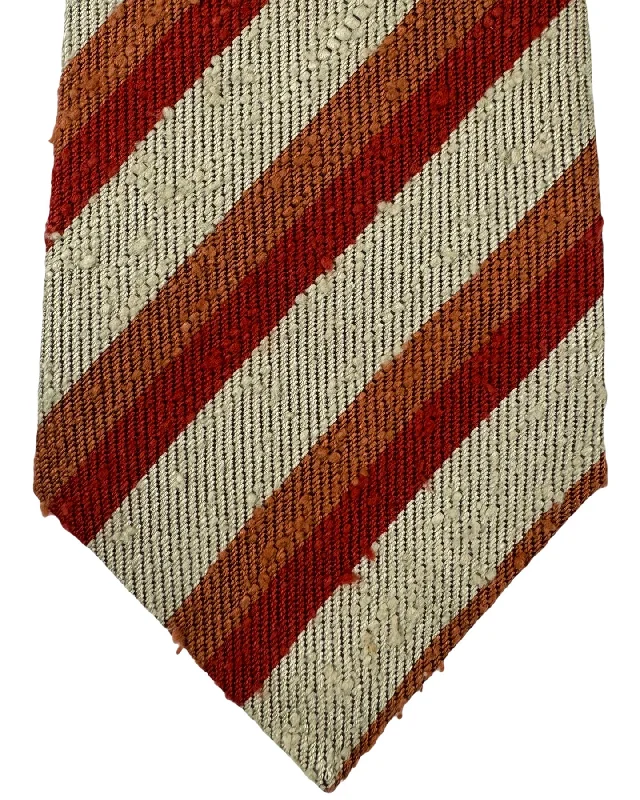 best silk necktie combinations for weddings-Kiton Silk Tie Gray Red Orange Stripes - Sevenfold Necktie SALE