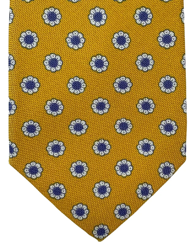 unique silk wedding bow ties for men-Kiton Silk Tie Orange Blue Floral Design - Sevenfold Necktie FINAL SALE