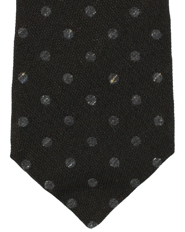 classic silk wedding necktie patterns for men-Kiton Wool Silk Cotton Tie Black Gray Dots Design - Sevenfold Necktie SALE