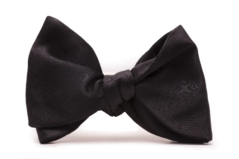 luxury silk wedding necktie options for men-Large Black Butterfly Silk Satin Bow Tie