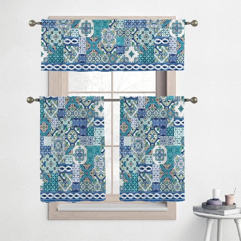 affordable silk necktie sets for wedding events-Laural Home Callisto Tiles 36" Kitchen Curtain Valance and Tiers Set