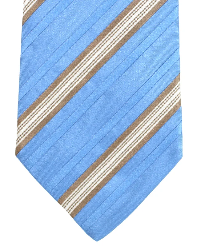 premium silk necktie sets for weddings-Luigi Borrelli Silk Tie Sky Blue Taupe Stripes SALE