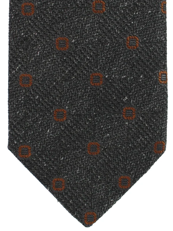 luxury silk necktie combinations for business wear-Luigi Borrelli Tie Black Gray Brown Geometric Wool-Silk SALE