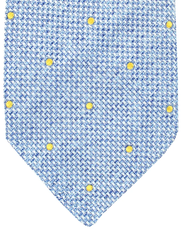 trendy silk necktie sets for wedding events-Luigi Borrelli Unlined Tie Blue Silver Yellow Mini Dots SALE