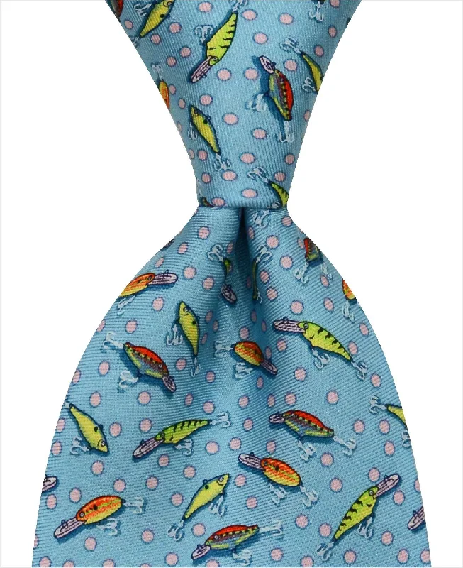 classic silk necktie patterns for business meetings-Fishing Lures Tie - Blue