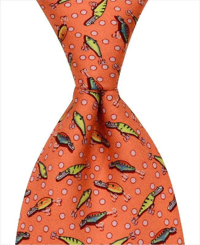 designer silk necktie options for weddings-Fishing Lures Tie - Orange