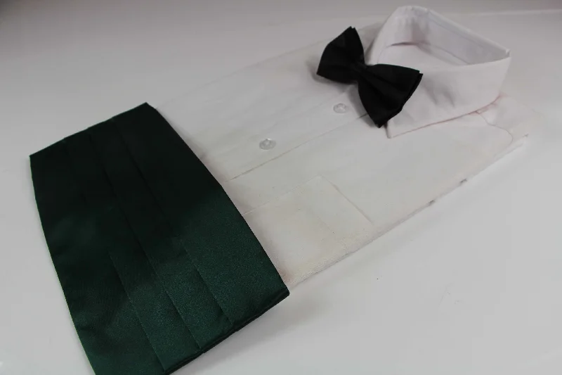 trendy silk necktie colors for office wear-Mens Bottle Green Cummerbund & Black Bow Tie Set