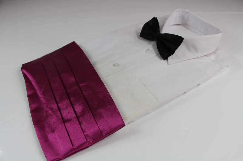 luxury silk necktie combinations for wedding celebrations-Mens Burgundy Cummerbund & Black Bow Tie Set