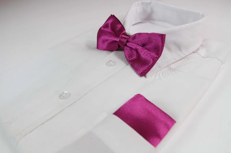 stylish silk necktie ideas for wedding events-Mens Burgundy Plain Bow Tie & Matching Pocket Square Set