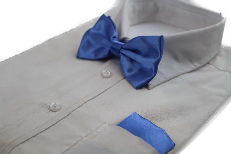 trendy silk necktie colors for office wear-Mens Cornflower Blue Plain Bow Tie & Matching Pocket Square Set