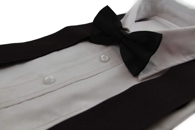 premium silk necktie designs for business meetings-Mens Dark Brown 120cm Extra Wide Suspenders & Black Bow Tie Set