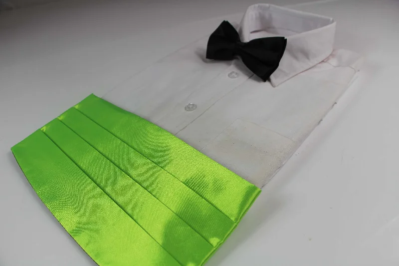 designer silk necktie sets for wedding celebrations-Mens Fluro Green Cummerbund & Black Bow Tie Set