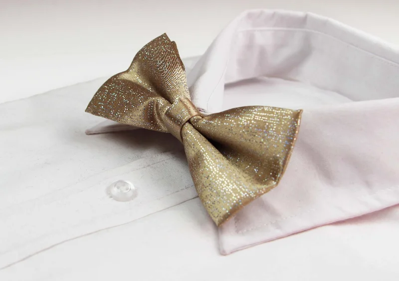 premium silk ties for business wear-Mens Gold Sparkly Glitter Patterned Bow Tie