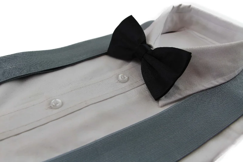 best silk necktie ideas for corporate wear-Mens Grey 120cm Extra Wide Suspenders & Black Bow Tie Set