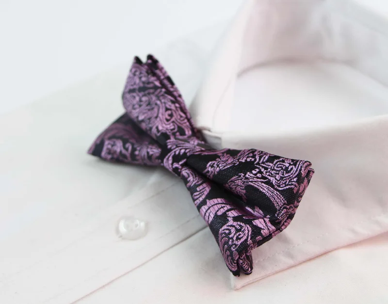 trendy silk necktie sets for wedding events-Mens Gunmetal & Purple Patterned Bow Tie