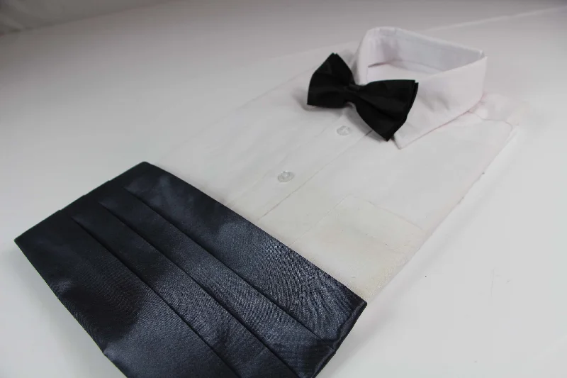 elegant silk wedding necktie designs for men-Mens Gunmetal Cummerbund & Black Bow Tie Set