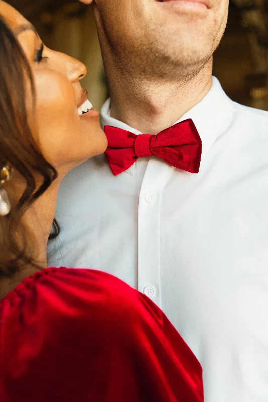 vibrant silk wedding necktie designs for men-Bow Ties in Enamored Red Velvet