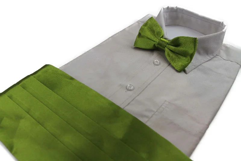 affordable silk necktie colors for office meetings-Mens Light Green Cummerbund & Matching Plain Bow Tie Set