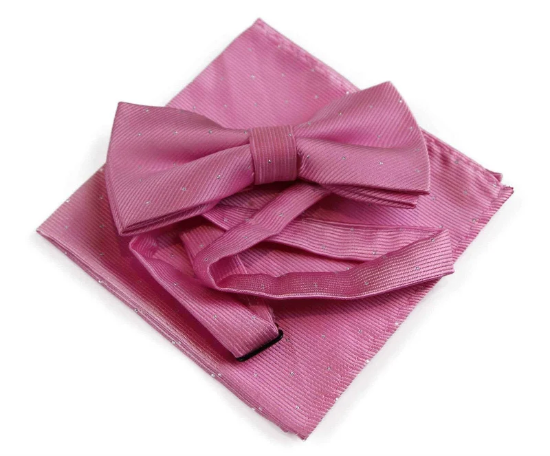 luxurious silk necktie sets for wedding events-Mens Light Pink With Silver Stars Matching Bow Tie & Pocket Square Set